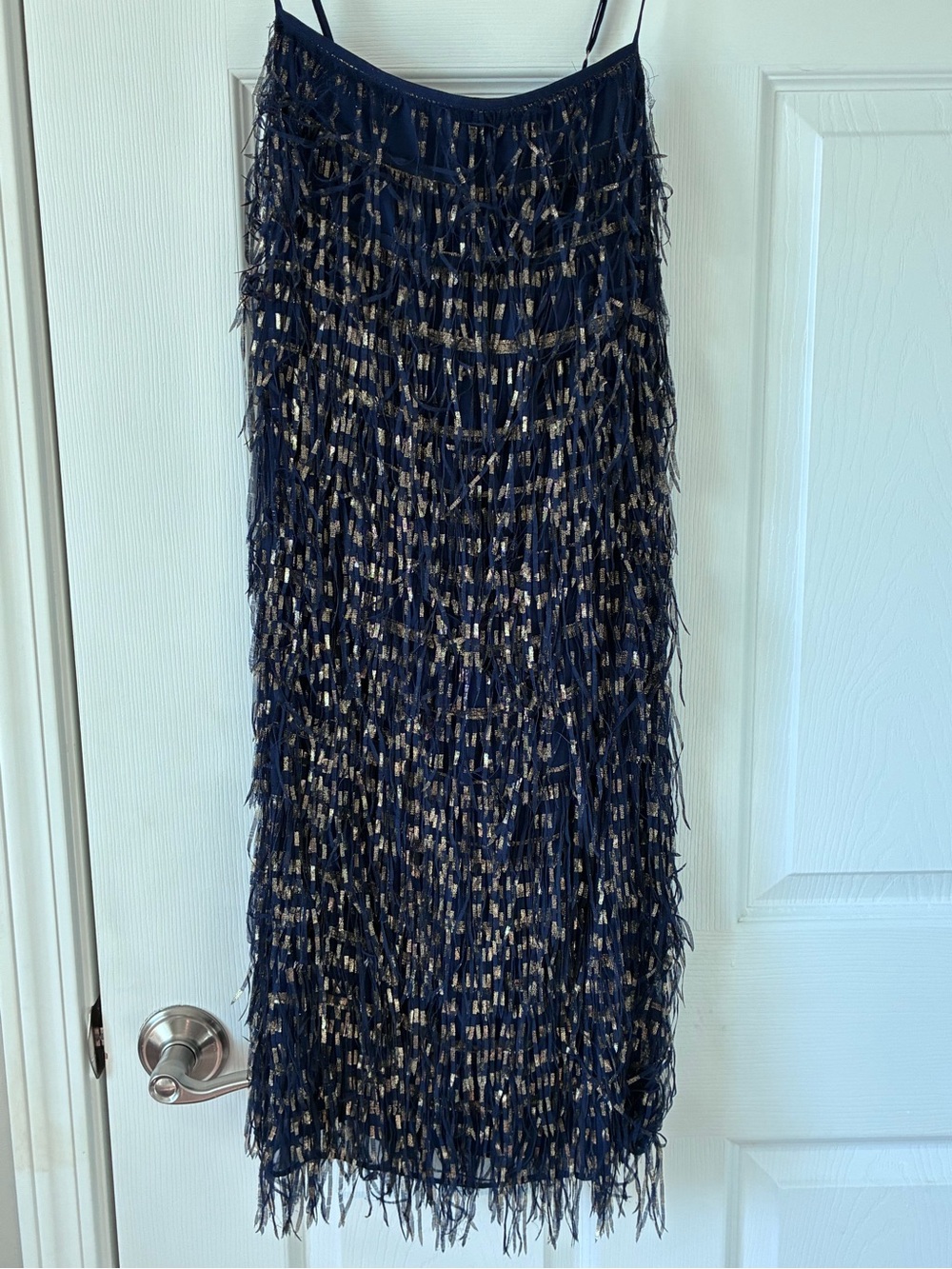 Navy and Gold Fringe Maxi Dress - Evening Statement
